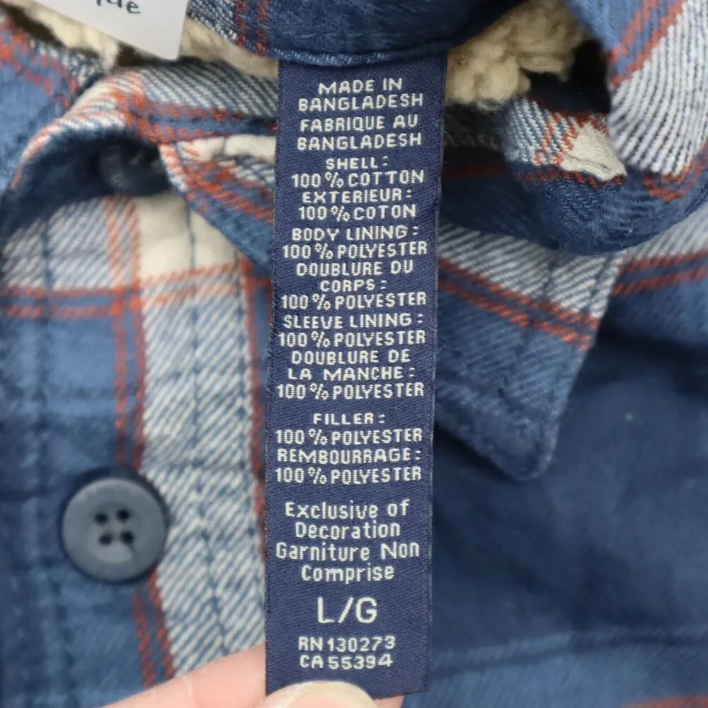 Wrangler Shacket Mens Large Blue Plaid Quilted Flannel Shirt Jacket Button Up